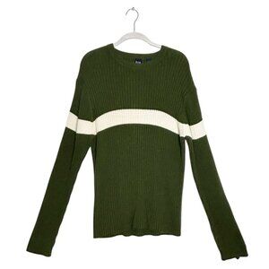 Gap Women's Vintage 90's Ribbed Knit Crewneck Sweater in Green/Ivory - Sz L